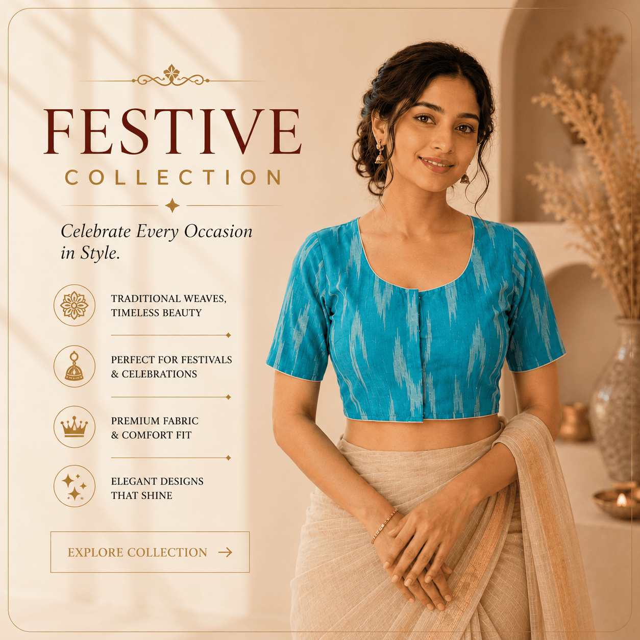 Rivariya Festive Collection Premium Ready-to-Wear Saree Blouse for Women in Cotton Fabric | Elegant Indian Ethnic Wear