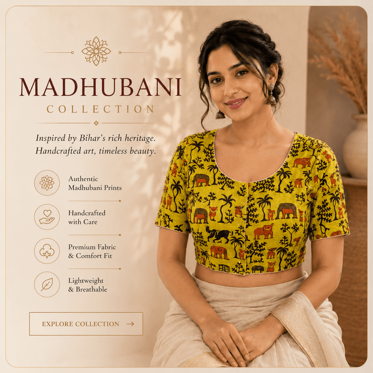 Rivariya Premium Madhubani Ready-to-Wear Saree Blouse Collection
