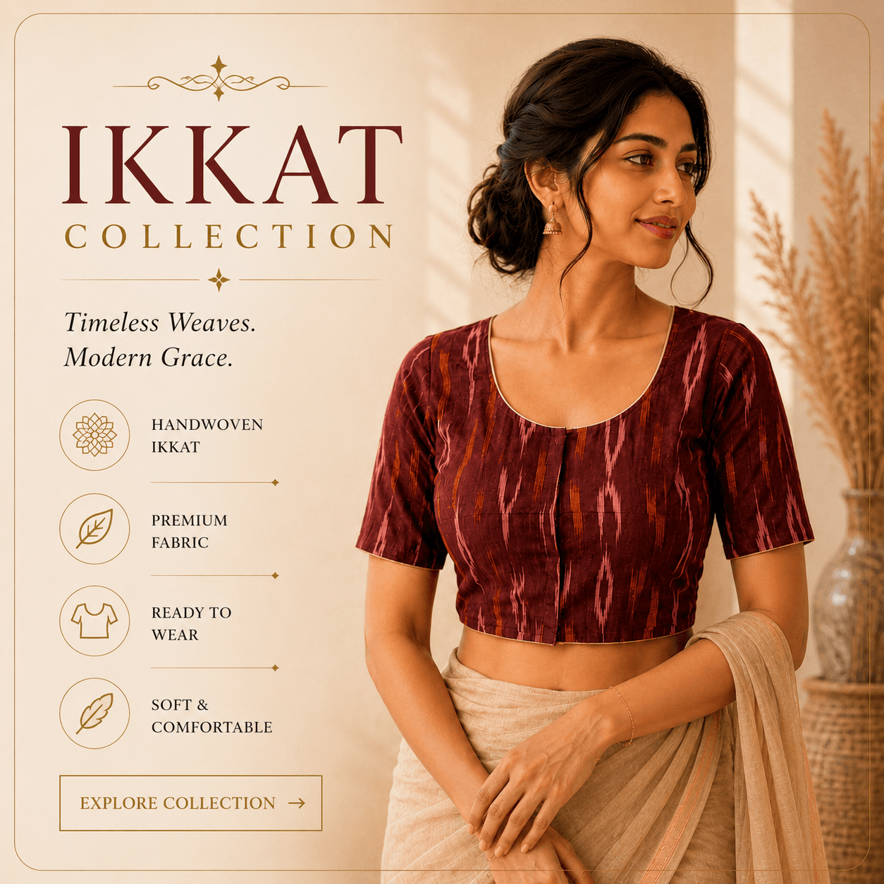 Rivariya Premium Ikat Ready-to-Wear Saree Blouse Collection