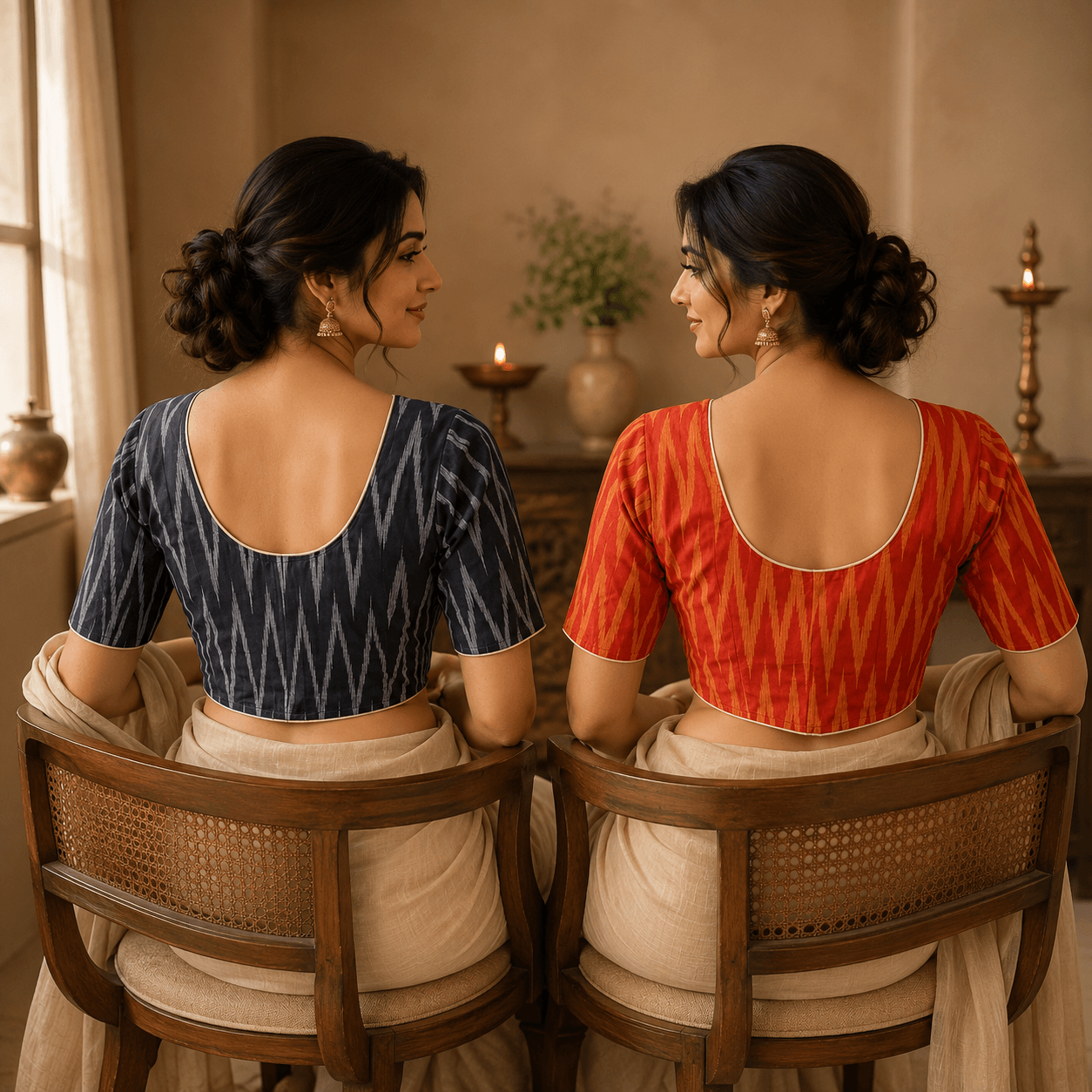 Rivariya Ikkat Cotton Ready-to-Wear Saree Blouse | Pack of 2