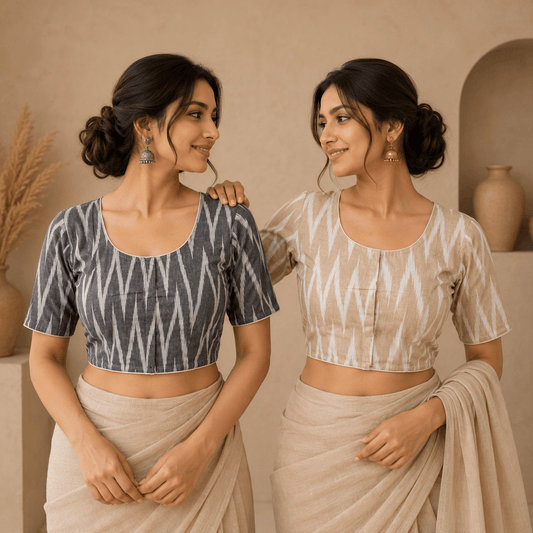 Rivariya Ikkat Cotton Ready-to-Wear Saree Blouse | Pack of 2