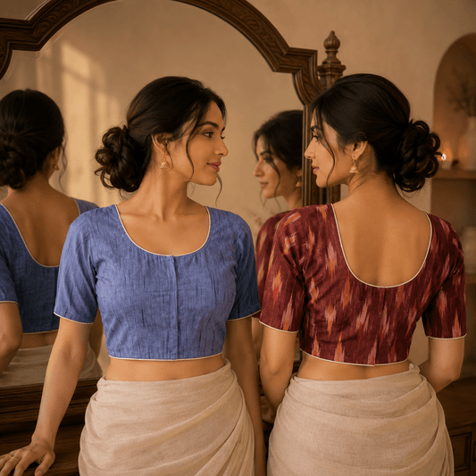 Rivariya Ikkat Cotton Ready-to-Wear Saree Blouse | Pack of 2
