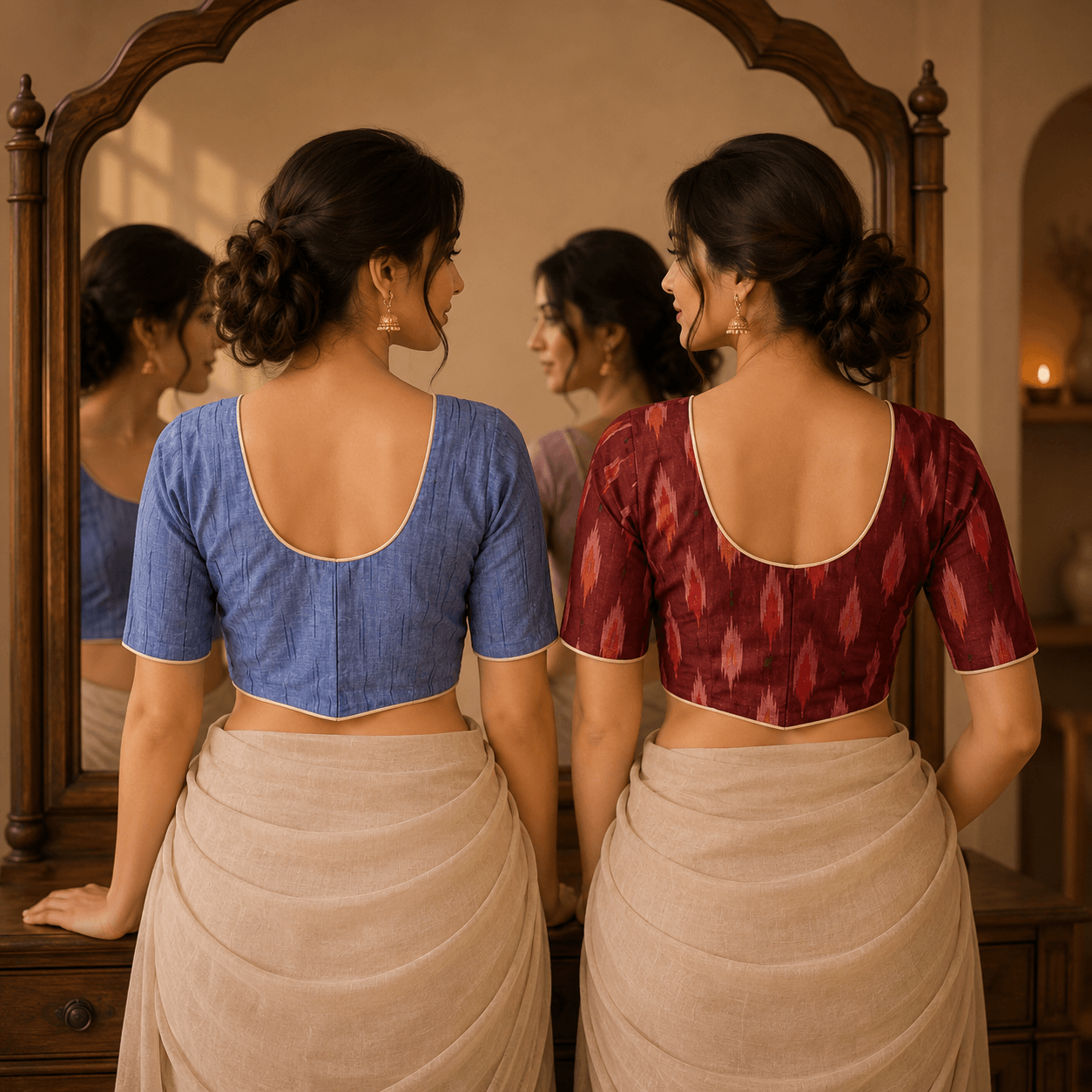 Rivariya Ikkat Cotton Ready-to-Wear Saree Blouse | Pack of 2
