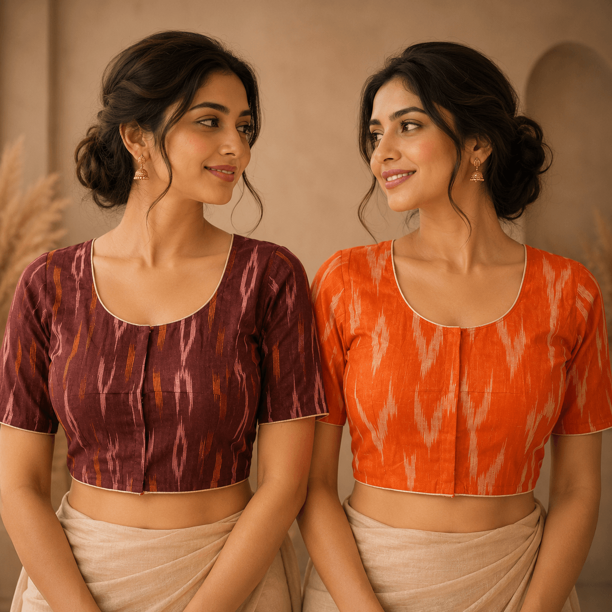 Rivariya Ikkat Cotton Ready-to-Wear Saree Blouse | Pack of 2