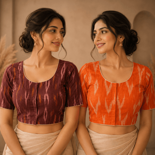 Rivariya Ikkat Cotton Ready-to-Wear Saree Blouse | Pack of 2