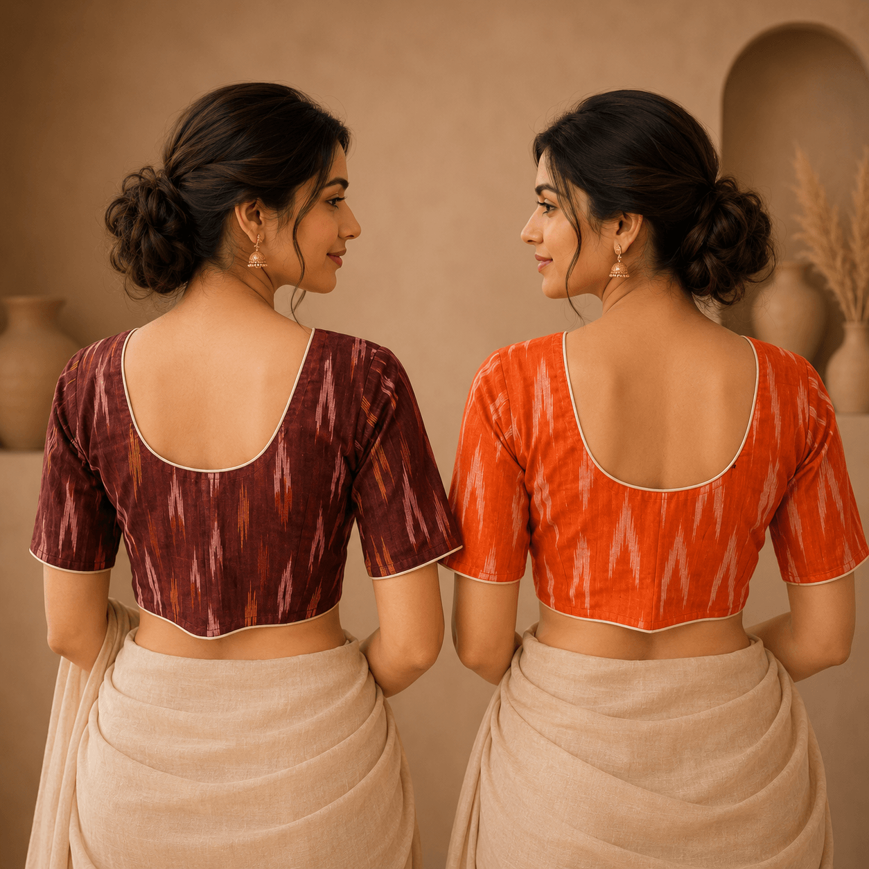 Rivariya Ikkat Cotton Ready-to-Wear Saree Blouse | Pack of 2