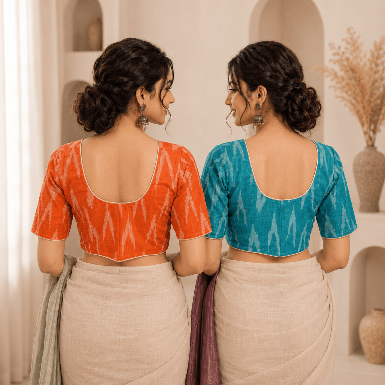 Rivariya Ikkat Cotton Ready-to-Wear Saree Blouse | Pack of 2