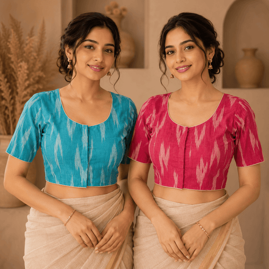 Rivariya Ikkat Cotton Ready-to-Wear Saree Blouse | Pack of 2