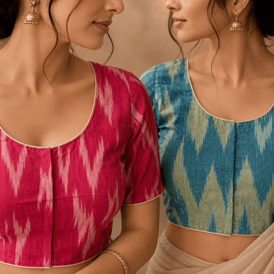 Rivariya Ikkat Cotton Ready-to-Wear Saree Blouse | Pack of 2