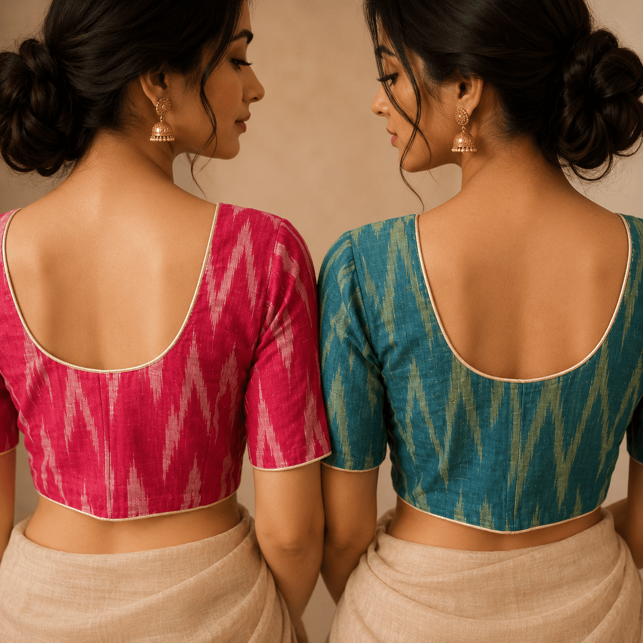 Rivariya Ikkat Cotton Ready-to-Wear Saree Blouse | Pack of 2