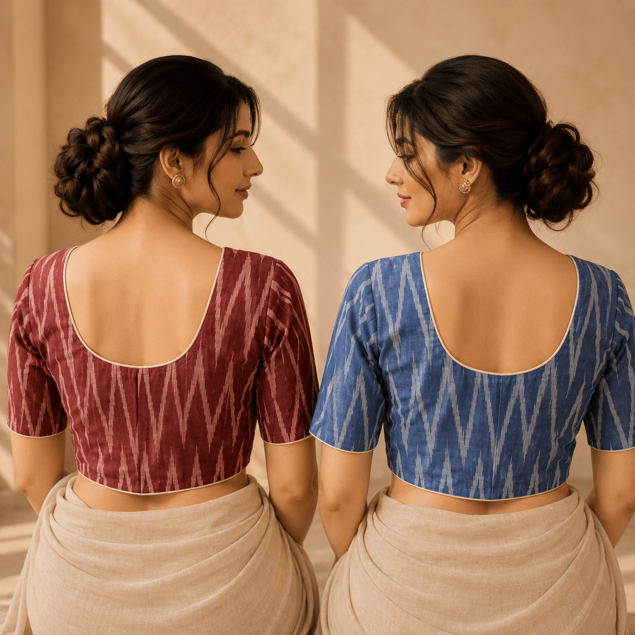 Rivariya Ikkat Cotton Ready-to-Wear Saree Blouse | Pack of 2