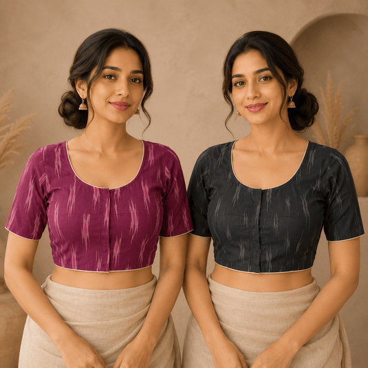 Rivariya Ikkat Cotton Ready-to-Wear Saree Blouse | Pack of 2