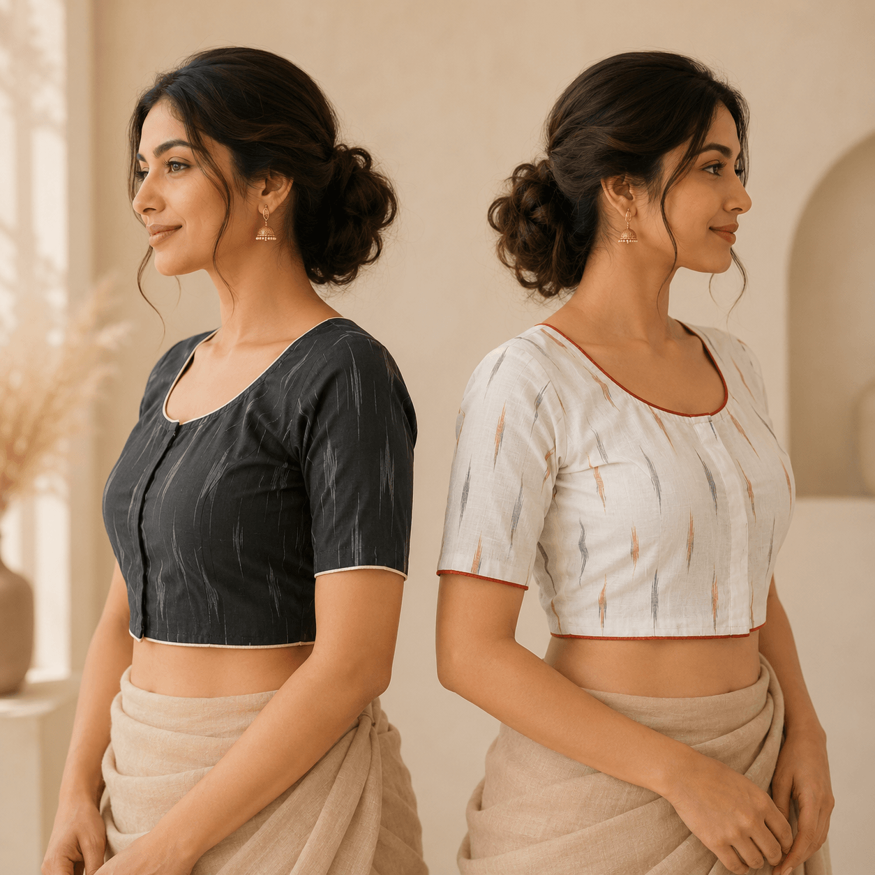 Rivariya Ikkat Cotton Ready-to-Wear Saree Blouse | Pack of 2