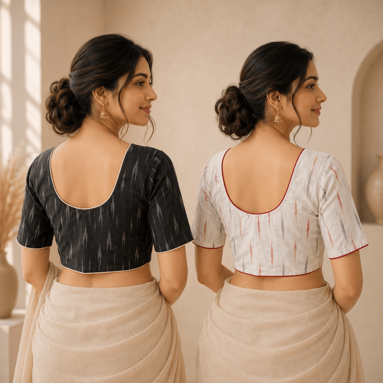 Rivariya Ikkat Cotton Ready-to-Wear Saree Blouse | Pack of 2