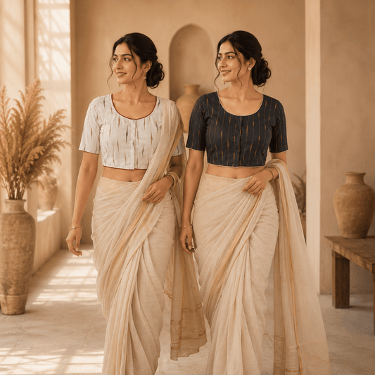 Rivariya Ikkat Cotton Ready-to-Wear Saree Blouse | Pack of 2