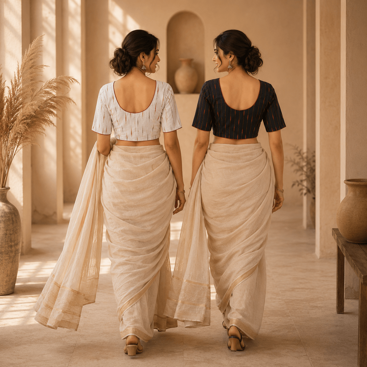 Rivariya Ikkat Cotton Ready-to-Wear Saree Blouse | Pack of 2