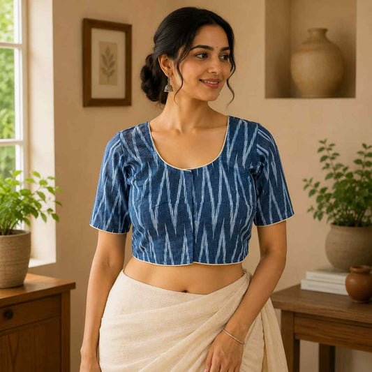 Rivariya Ikkat Cotton Ready-to-Wear Saree Blouse for Women and Girls