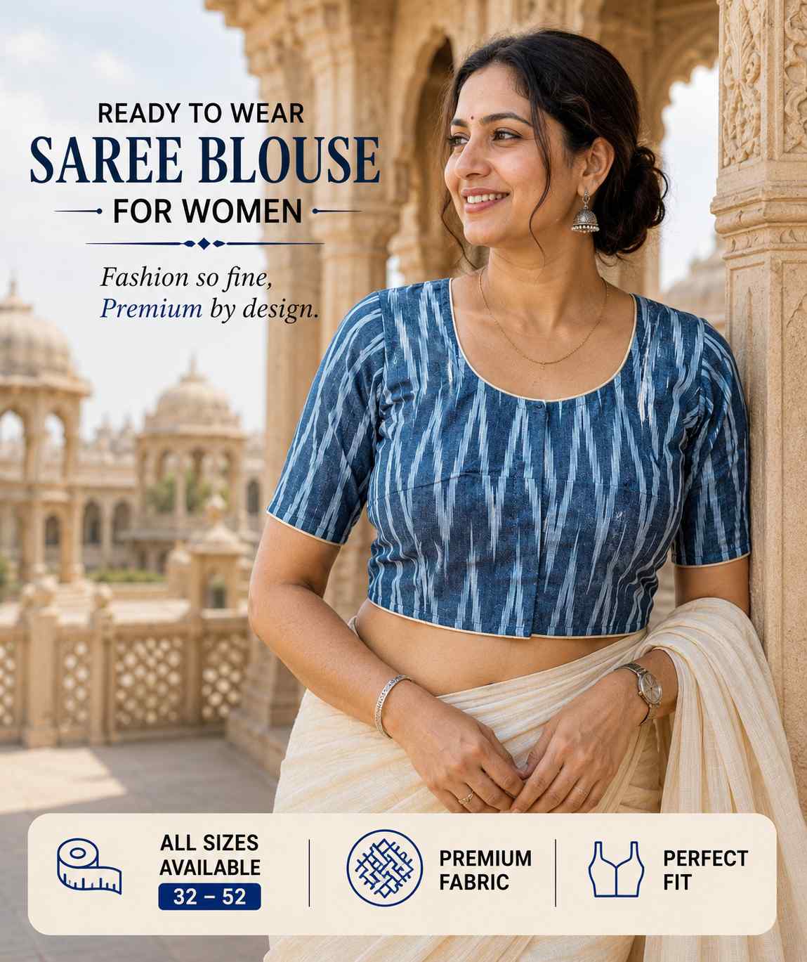 Rivariya Ikkat Cotton Ready-to-Wear Saree Blouse for Women and Girls