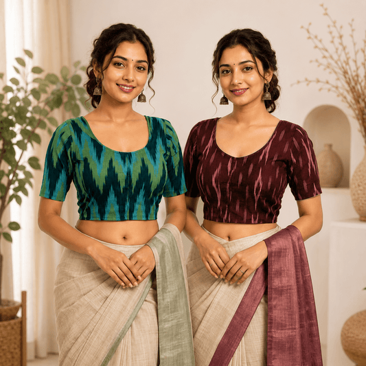 Rivariya Ikkat Cotton Ready-to-Wear Saree Blouse | Pack of 2