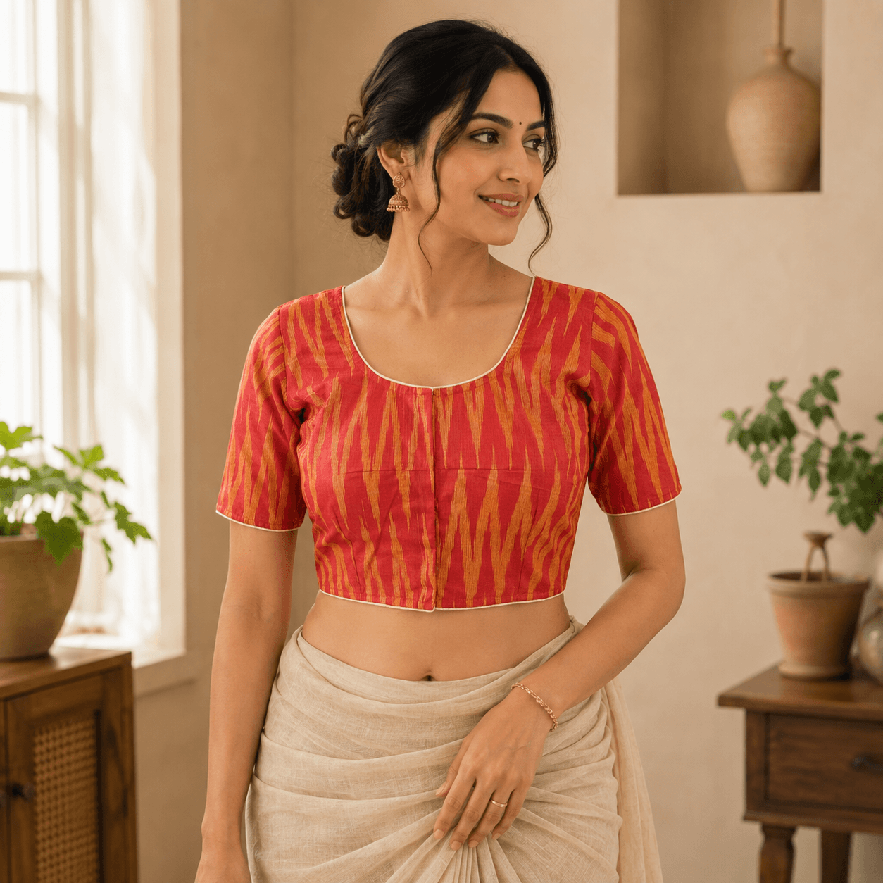 Rivariya Ikkat Cotton Ready-to-Wear Saree Blouse for Women and Girls
