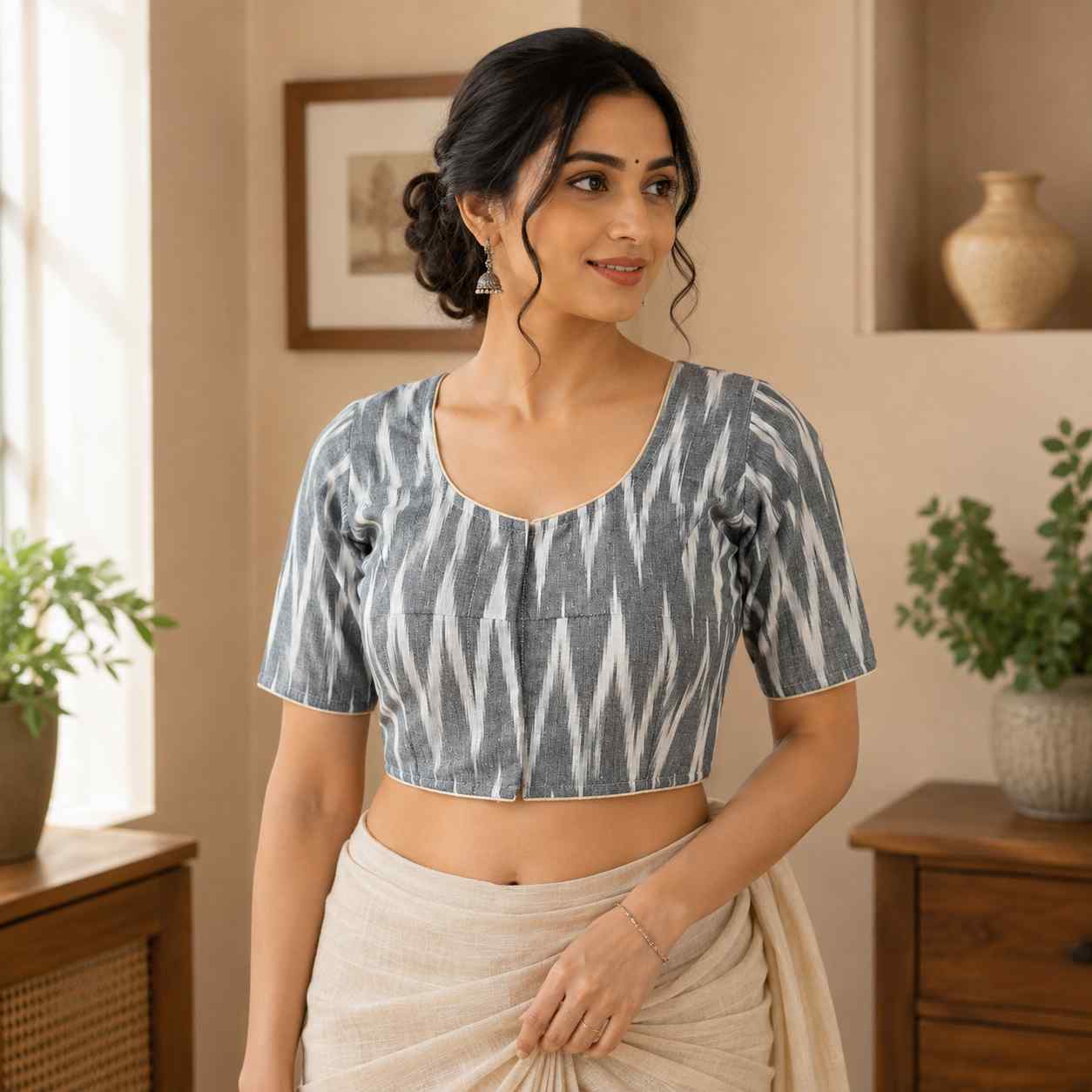 Rivariya Ikkat Cotton Ready-to-Wear Saree Blouse for Women and Girls