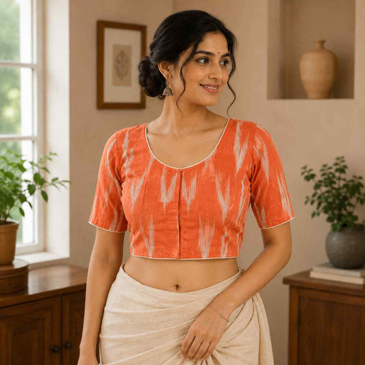 Rivariya Ikkat Cotton Ready-to-Wear Saree Blouse for Women and Girls