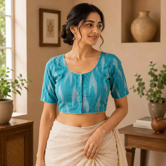 Rivariya Ikkat Cotton Ready-to-Wear Saree Blouse for Women and Girls