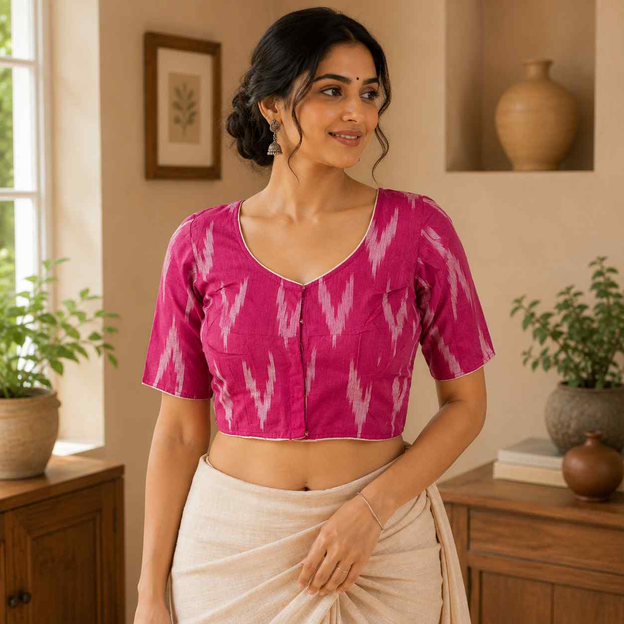 Rivariya Ikkat Cotton Ready-to-Wear Saree Blouse for Women and Girls