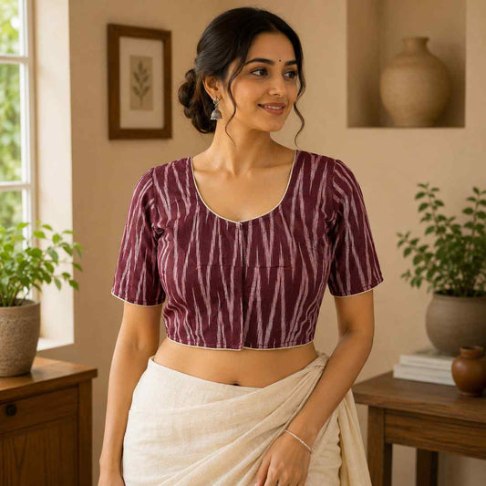 Rivariya Ikkat Cotton Ready-to-Wear Saree Blouse for Women and Girls