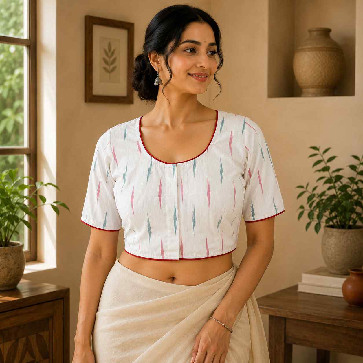 Rivariya Ikkat Cotton Ready-to-Wear Saree Blouse for Women and Girls