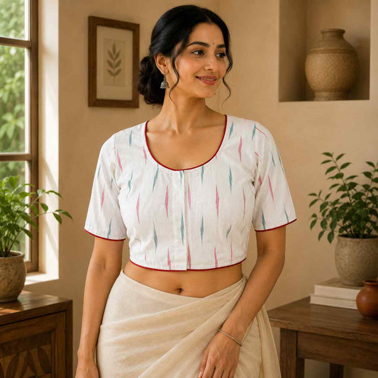 Rivariya Ikkat Cotton Ready-to-Wear Saree Blouse for Women and Girls