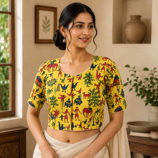 Rivariya Madhubani Cotton Ready-to-Wear Saree Blouse for Women and Girls