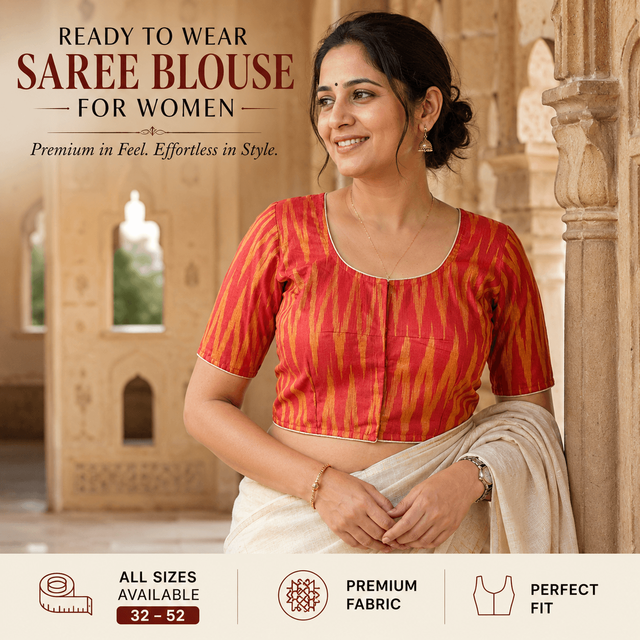 Rivariya Ikkat Cotton Ready-to-Wear Saree Blouse for Women and Girls