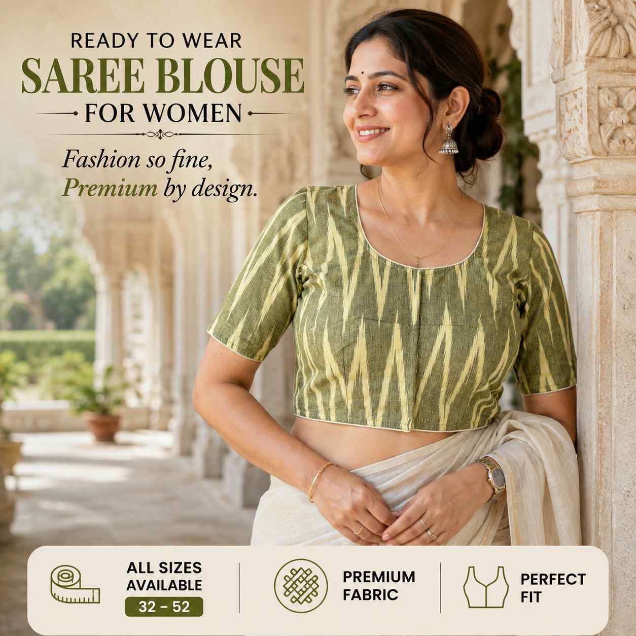 Rivariya Ikkat Cotton Ready-to-Wear Saree Blouse for Women and Girls