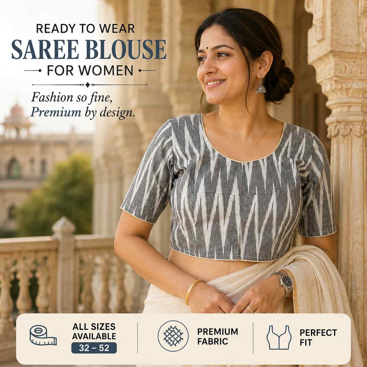 Rivariya Ikkat Cotton Ready-to-Wear Saree Blouse for Women and Girls
