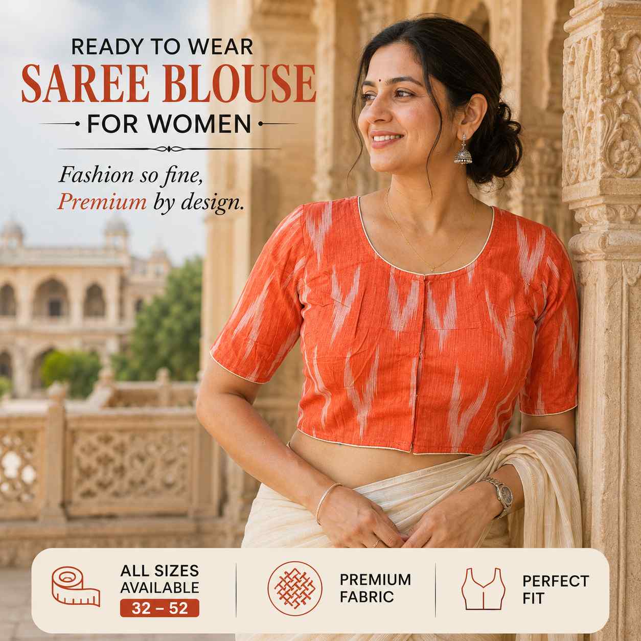 Rivariya Ikkat Cotton Ready-to-Wear Saree Blouse for Women and Girls