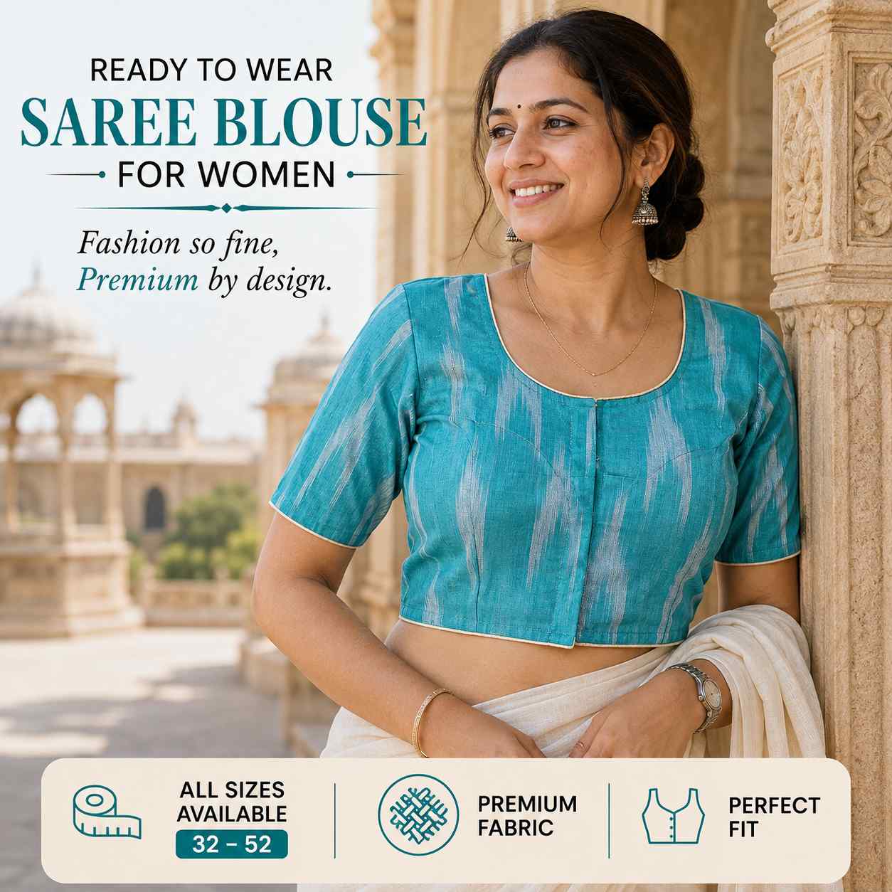 Rivariya Ikkat Cotton Ready-to-Wear Saree Blouse for Women and Girls