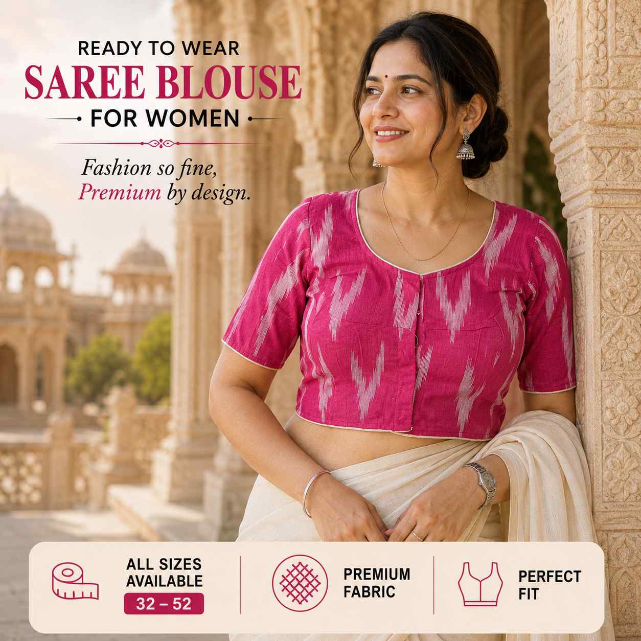 Rivariya Ikkat Cotton Ready-to-Wear Saree Blouse for Women and Girls