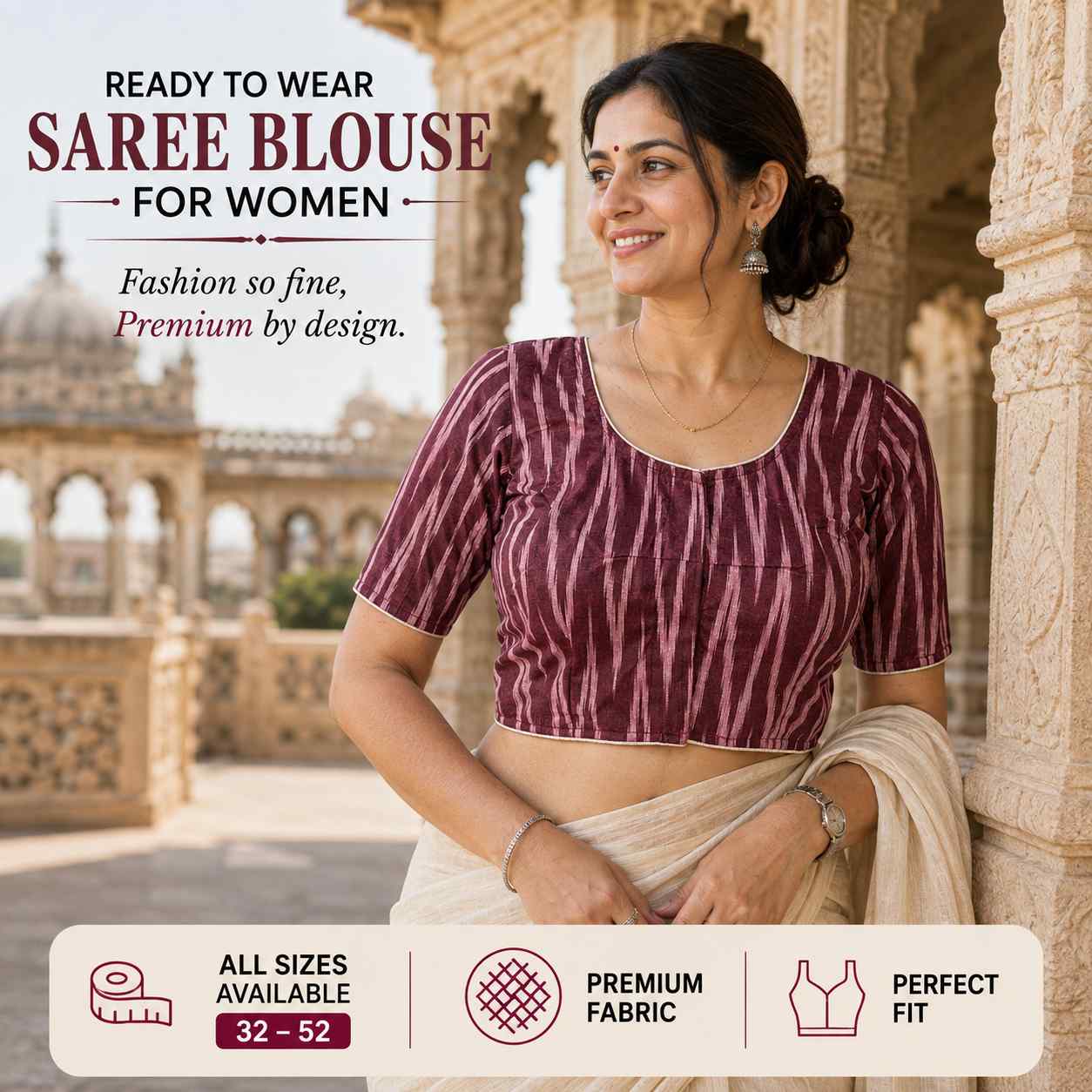 Rivariya Ikkat Cotton Ready-to-Wear Saree Blouse for Women and Girls