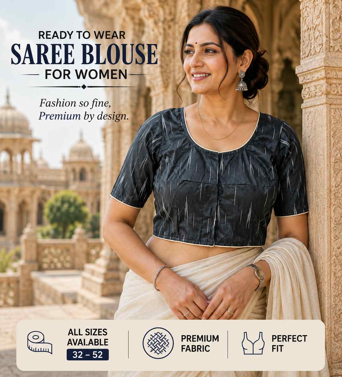 Rivariya Ikkat Cotton Ready-to-Wear Saree Blouse for Women and Girls