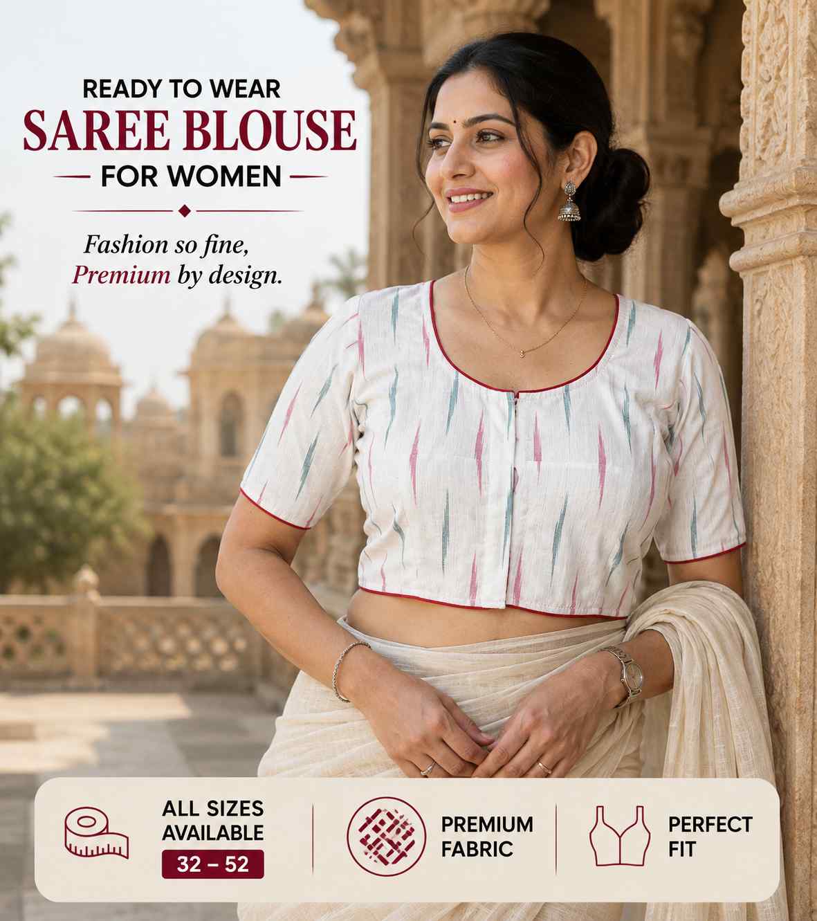 Rivariya Ikkat Cotton Ready-to-Wear Saree Blouse for Women and Girls