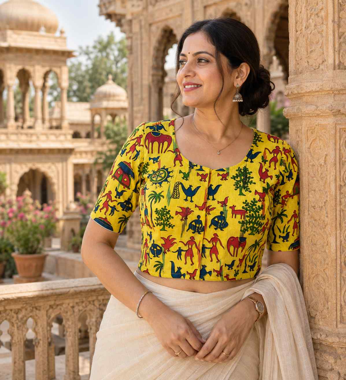 Rivariya Madhubani Cotton Ready-to-Wear Saree Blouse for Women and Girls