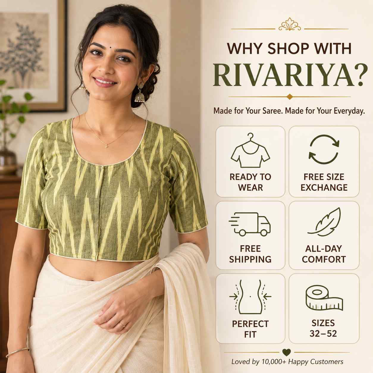 Rivariya Ikkat Cotton Ready-to-Wear Saree Blouse for Women and Girls