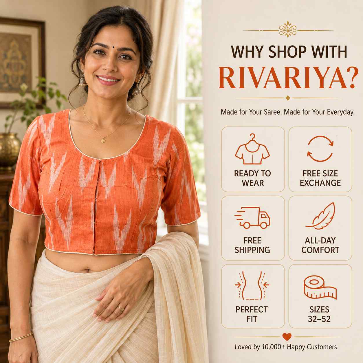 Rivariya Ikkat Cotton Ready-to-Wear Saree Blouse for Women and Girls