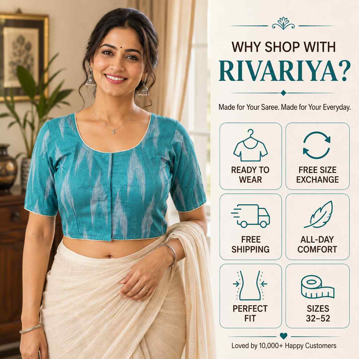 Rivariya Ikkat Cotton Ready-to-Wear Saree Blouse for Women and Girls
