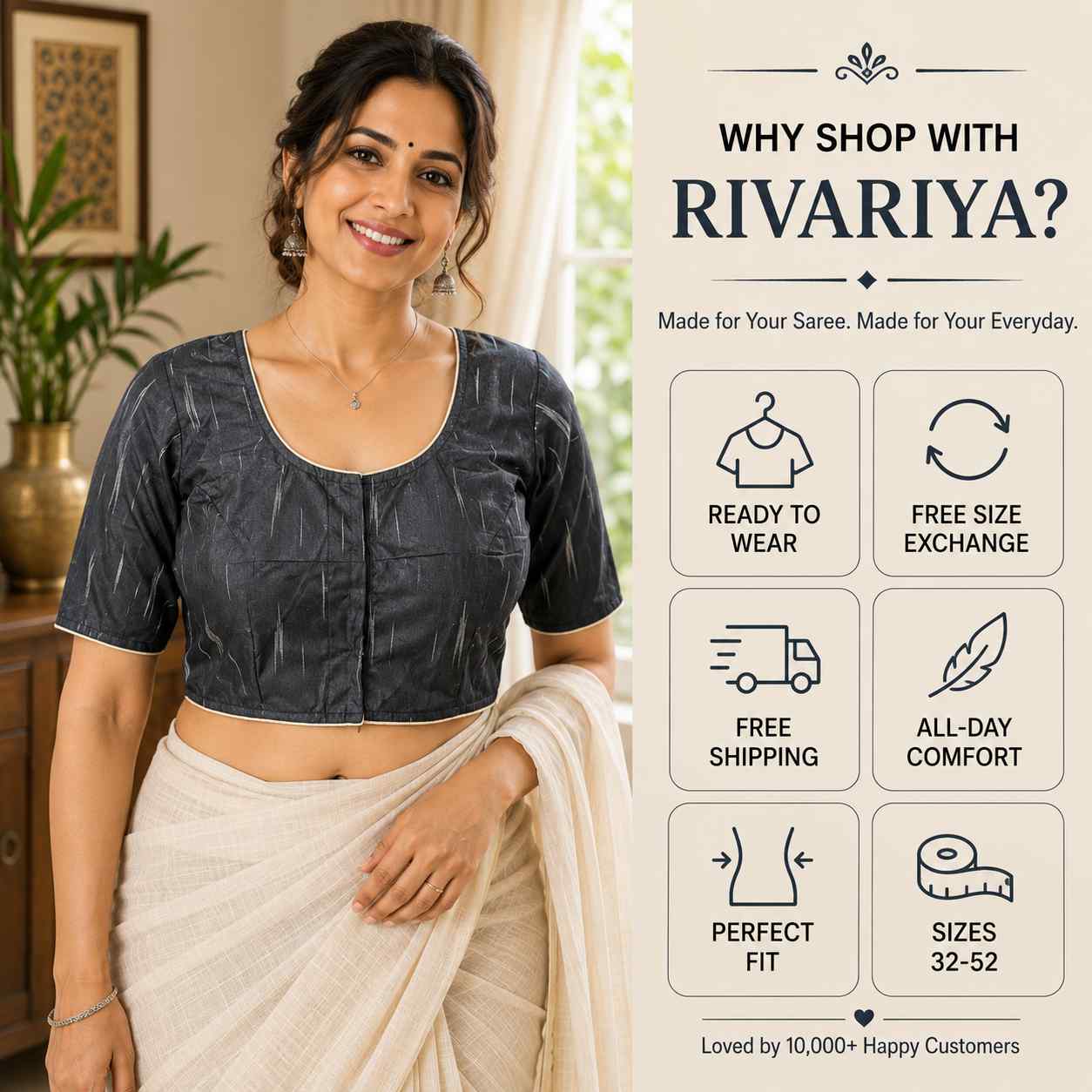Rivariya Ikkat Cotton Ready-to-Wear Saree Blouse for Women and Girls