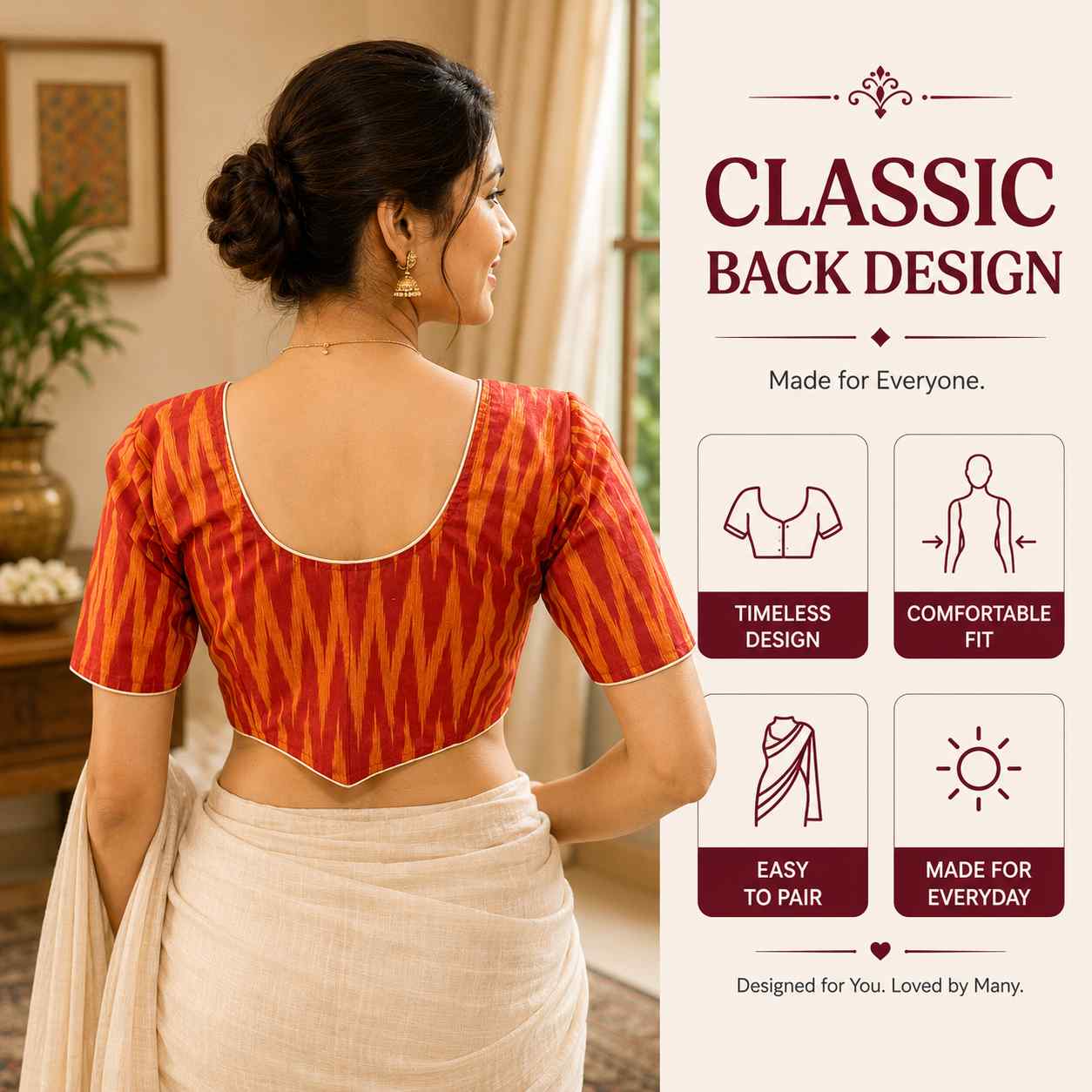 Rivariya Ikkat Cotton Ready-to-Wear Saree Blouse for Women and Girls