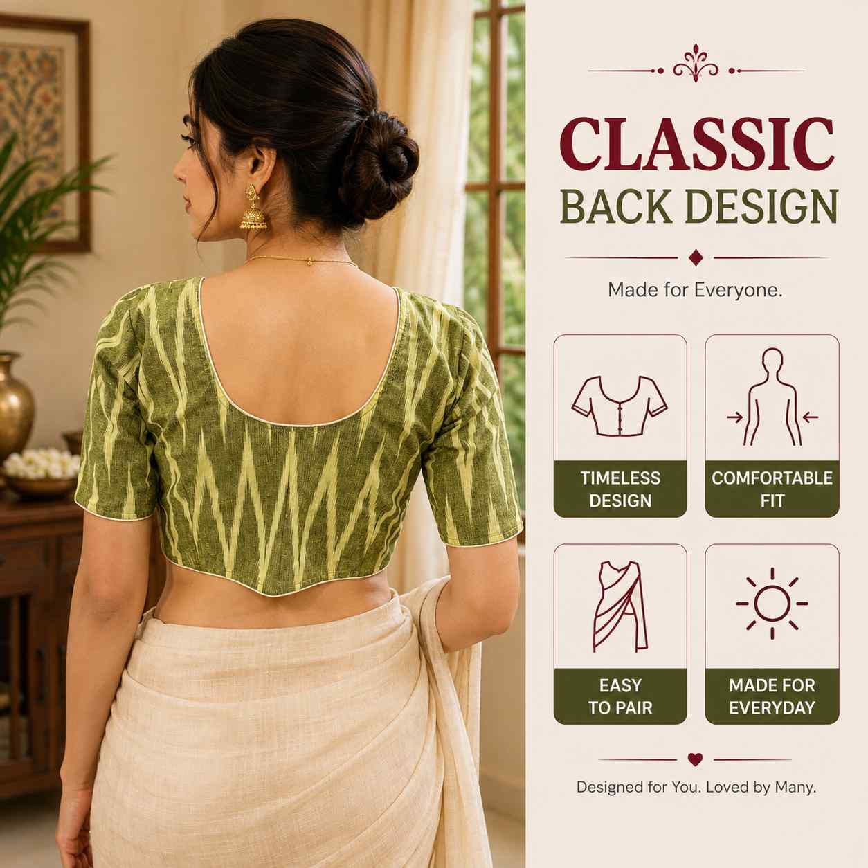 Rivariya Ikkat Cotton Ready-to-Wear Saree Blouse for Women and Girls