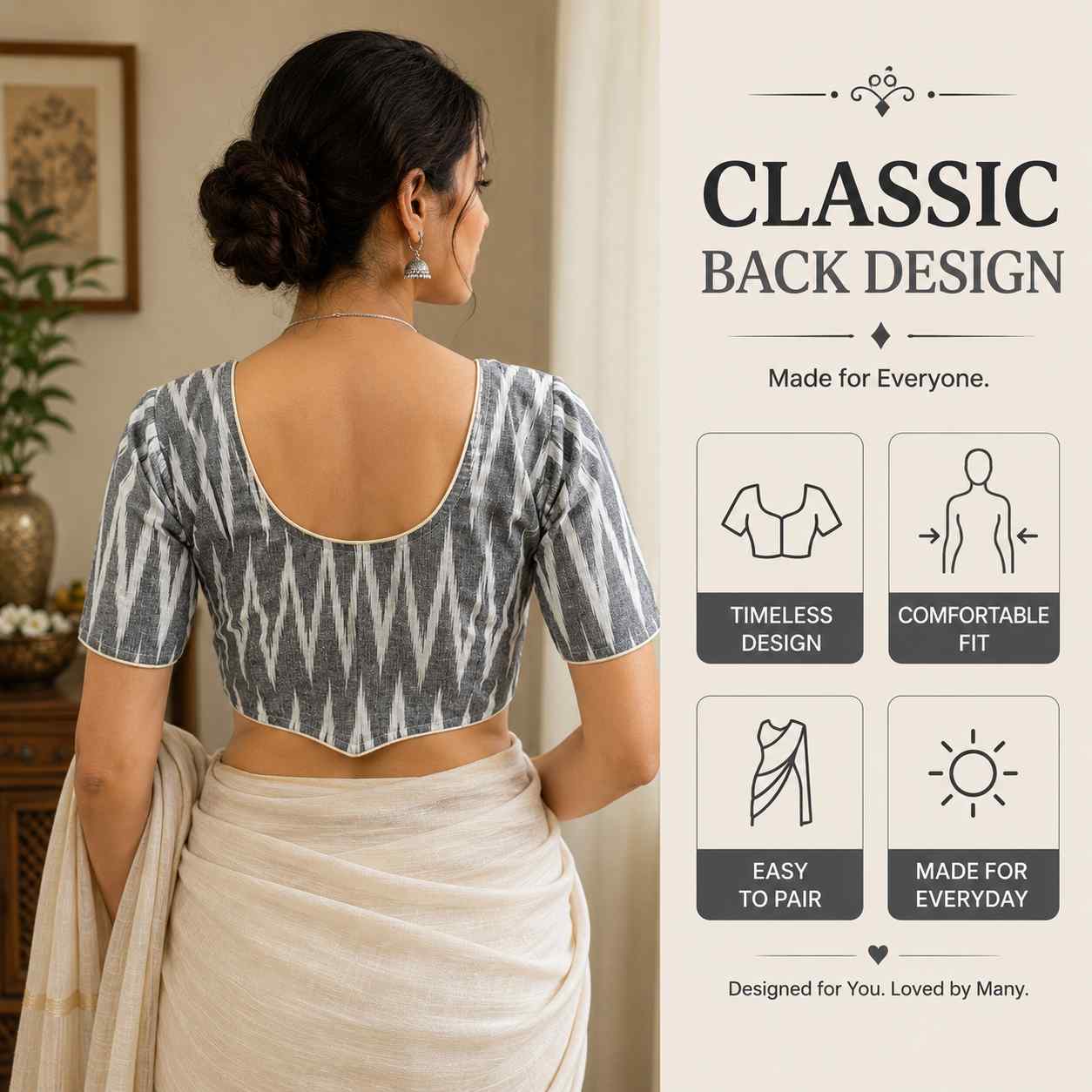 Rivariya Ikkat Cotton Ready-to-Wear Saree Blouse for Women and Girls