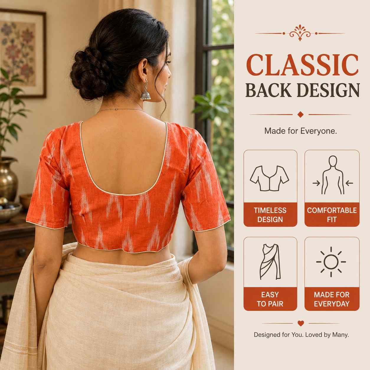 Rivariya Ikkat Cotton Ready-to-Wear Saree Blouse for Women and Girls